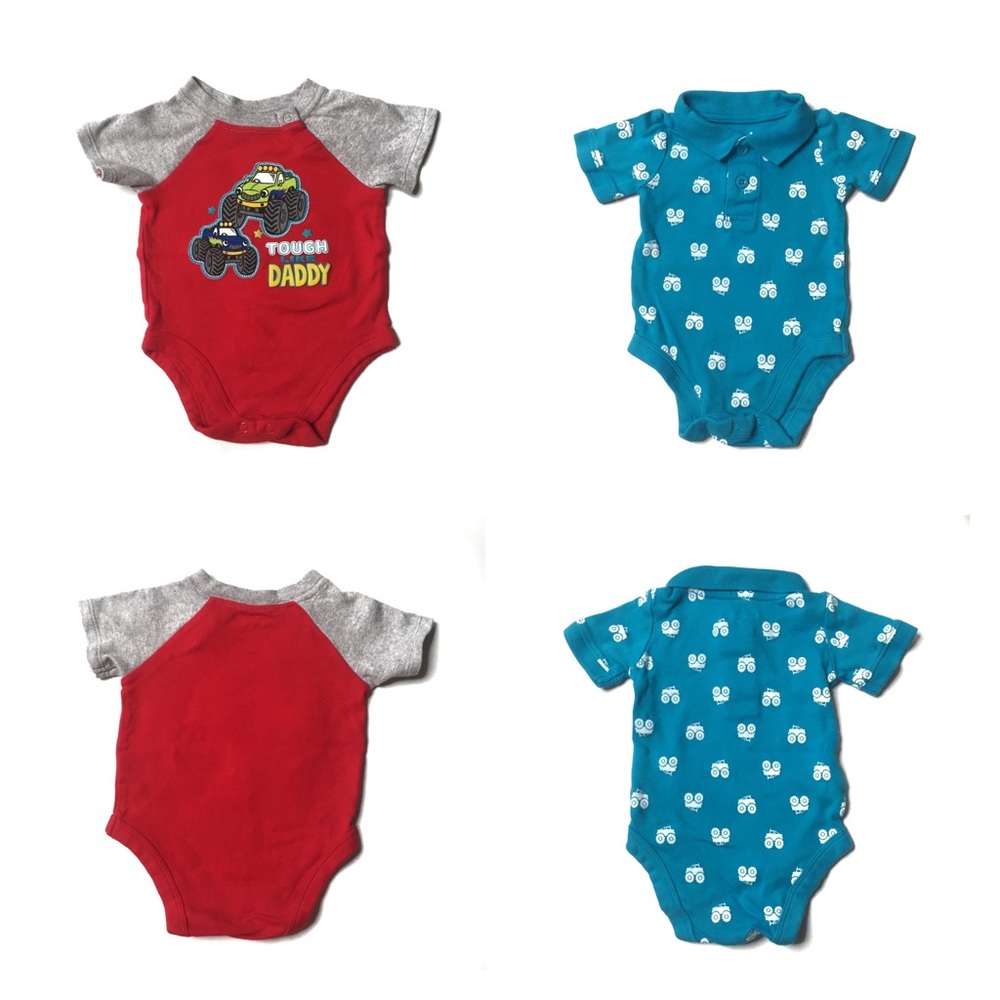 Two GARANIMALS Short Sleeve Onesies Monster Truck Boys Size 0-3 months